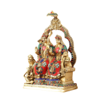 Brass Rama Sita Hanuman Idol Stonework Throne 11 Inch - Premium Ram Darbar | Jaipurio